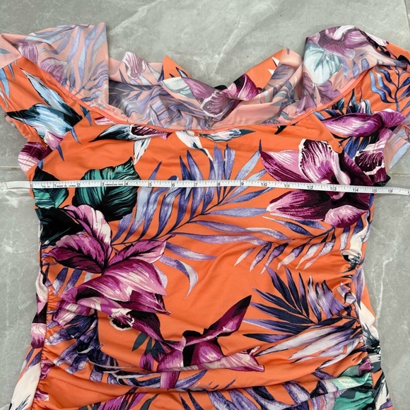 Women’s Liz Claiborne Floral Ruffle Ruched Padded One Piece Swimsuit Size 12 - Picture 14 of 16